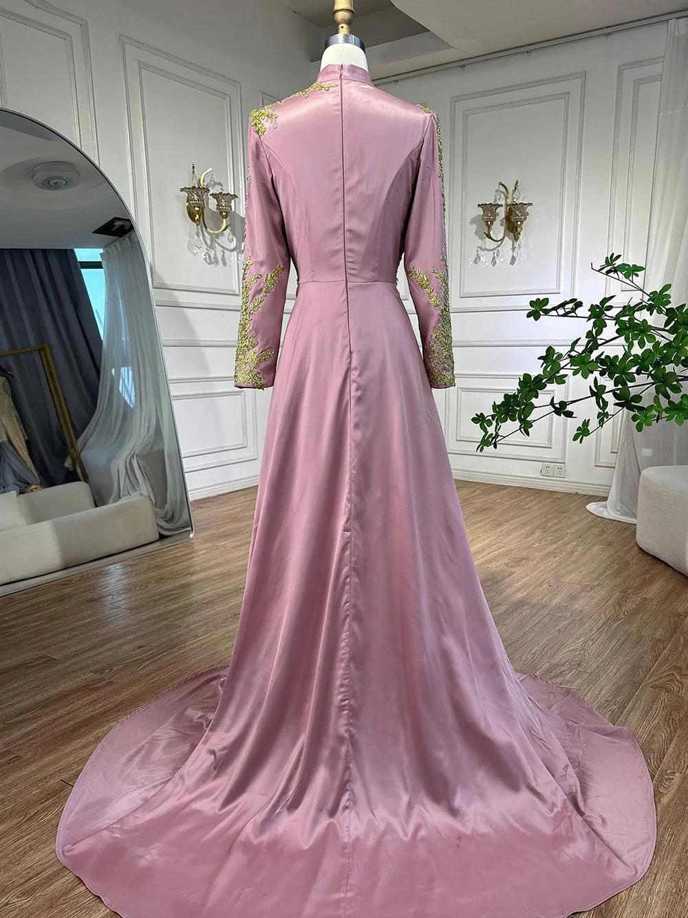 Elegant Muslim Pink Mermaid Evening Dress with Embroidery Satin for Women - Wedding, Party & Special Occasions - Serene Hill LA72218 (2025 Collection) - Perfect for Bridal Showers, Formal Events & Prom Nights