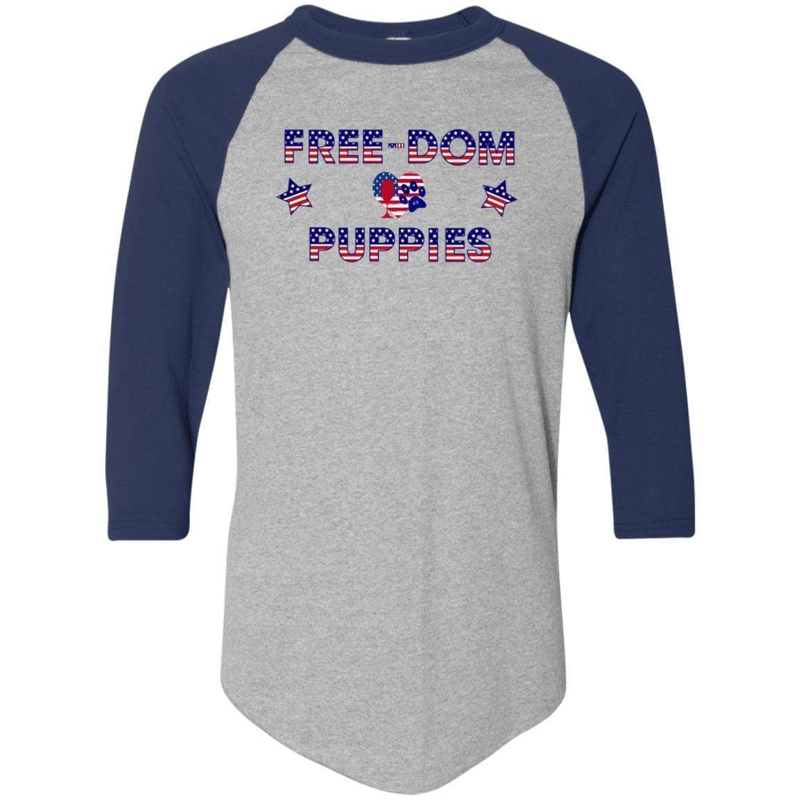 WineyBitches.Co Free Dom Puppies Colorblock Raglan Jersey - Trendy Women's Baseball Tee for Casual Wear, Street Style & Dog Lover Outfits