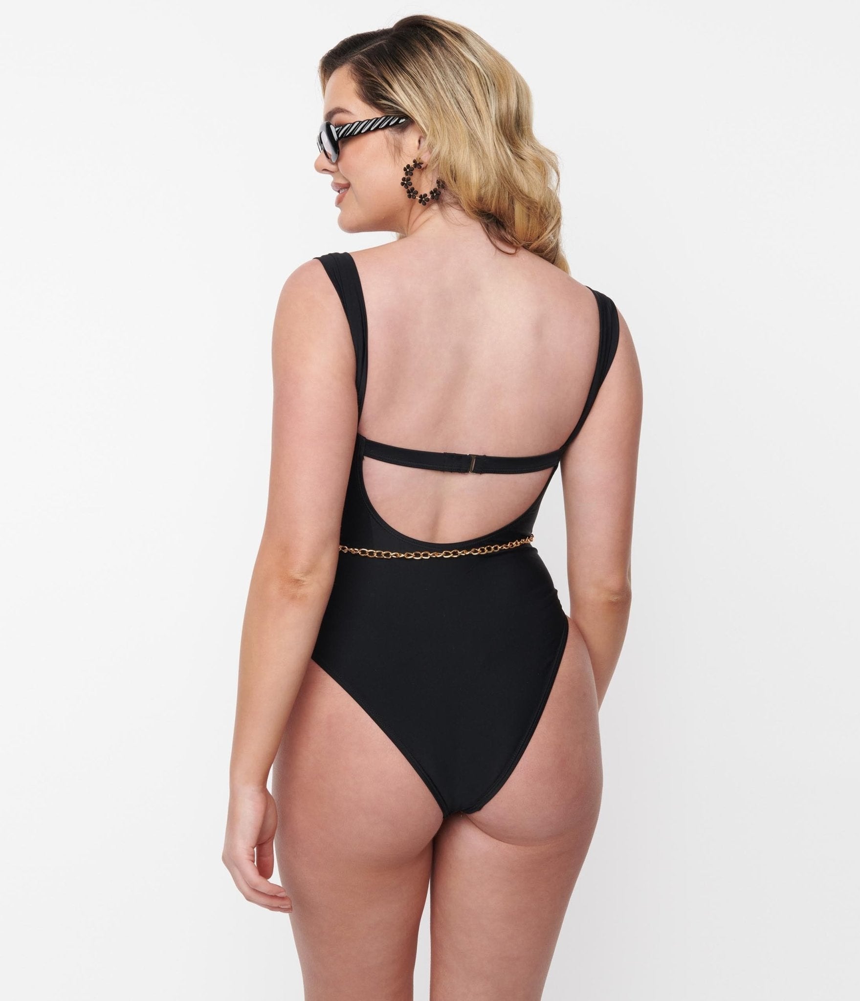 Black & Gold Chain Resort One Piece Swimsuit for Women - Elegant Monokini Bathing Suit with Adjustable Straps - Perfect for Beach Vacations, Pool Parties & Summer Getaways