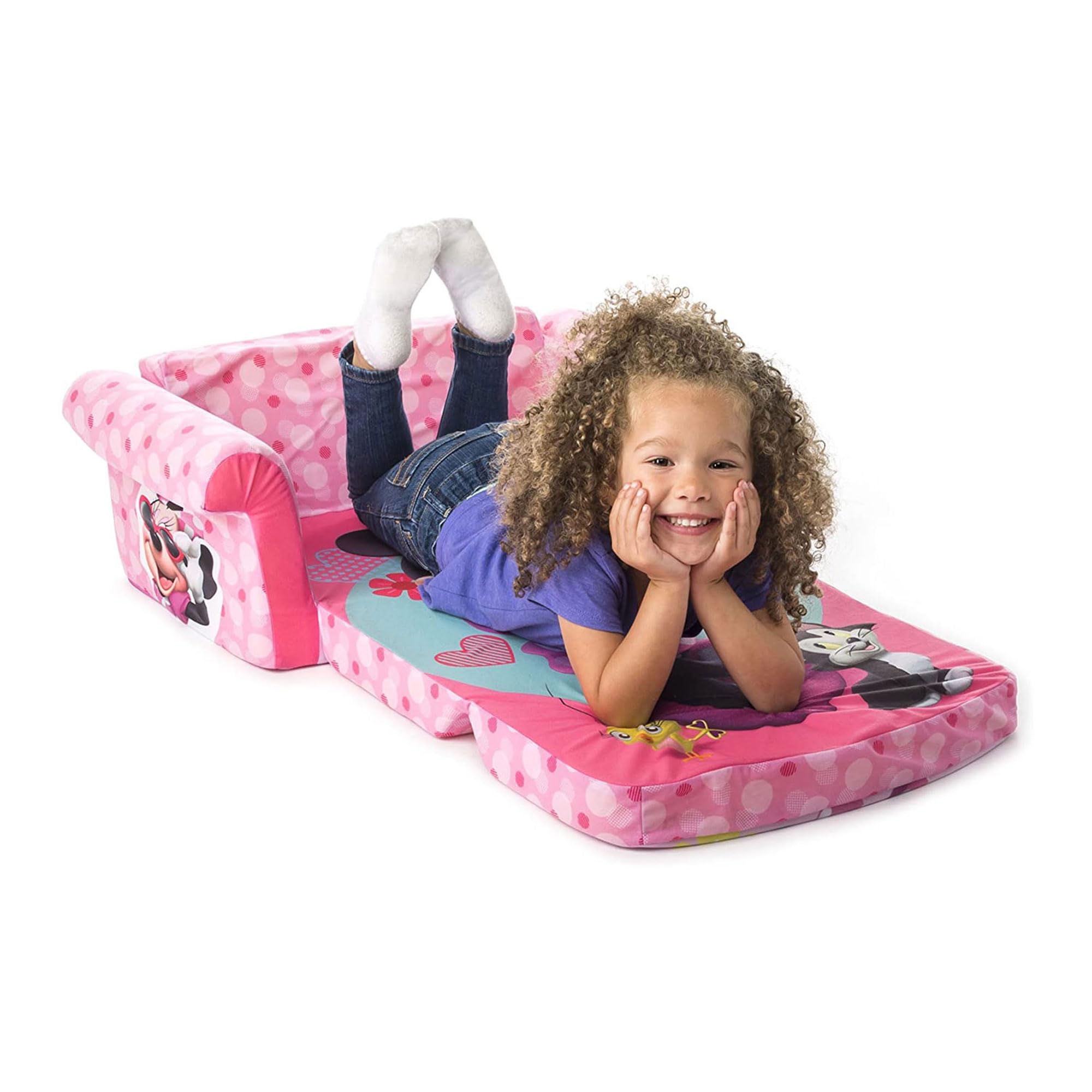 2 in 1 MARSHMALLOW Kids Couch & Sleeper - Extendable Toddler Sofa with Reversible Design for Lounging & Sleeping | Minnie Mouse Theme (2 Pack) - Perfect for Playrooms, Bedrooms & Daycare Centers