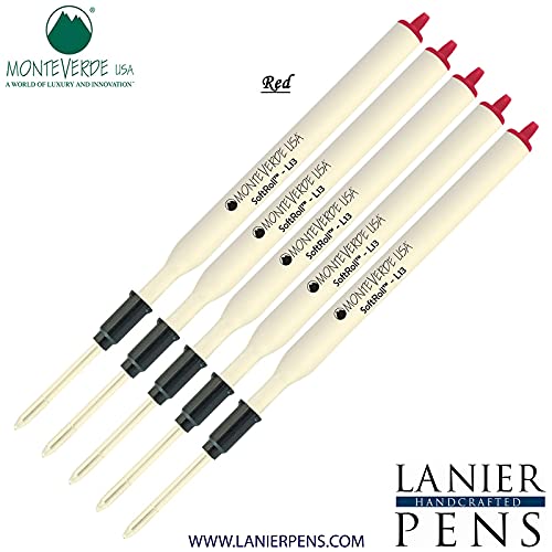 Monteverde Soft Roll Ballpoint Ink Refill 5-Pack - L13 Paste Ink Refills Compatible with Lamy Style Pens - Medium Tip 0.7mm Red - Perfect for Office, School & Everyday Writing