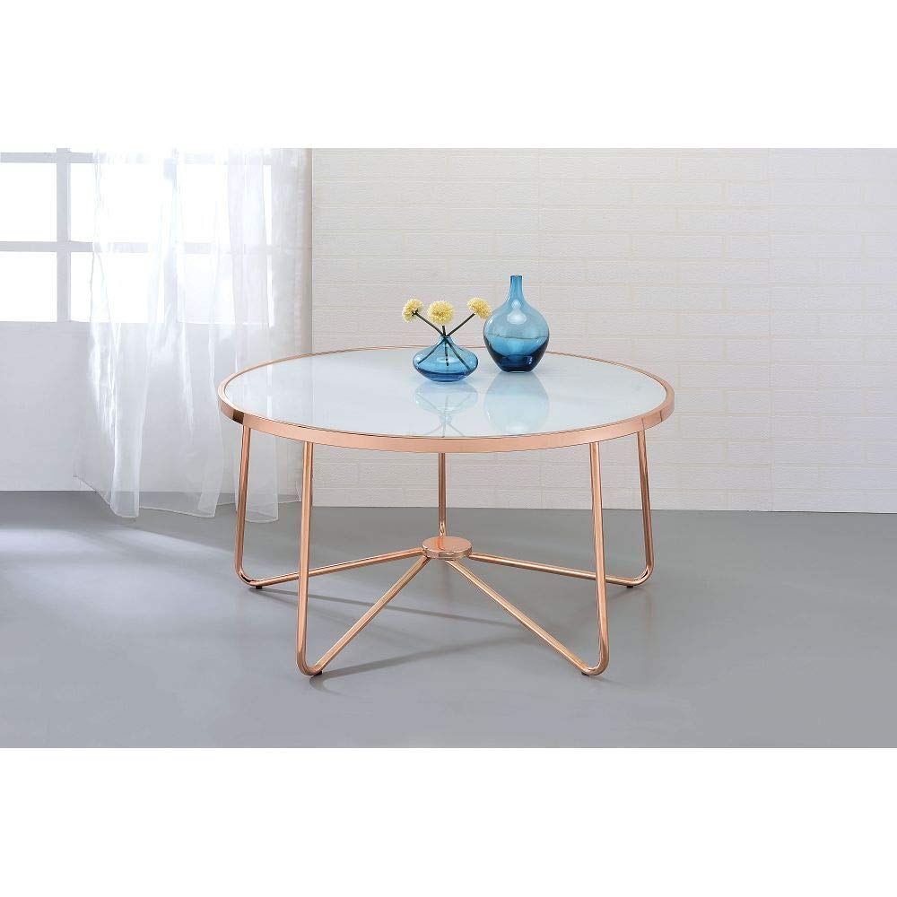 Elegant Rose Gold & Frosted Glass Coffee Table - Modern Living Room Centerpiece for Home Decor | Perfect for Small Spaces, Apartments & Lounge Areas