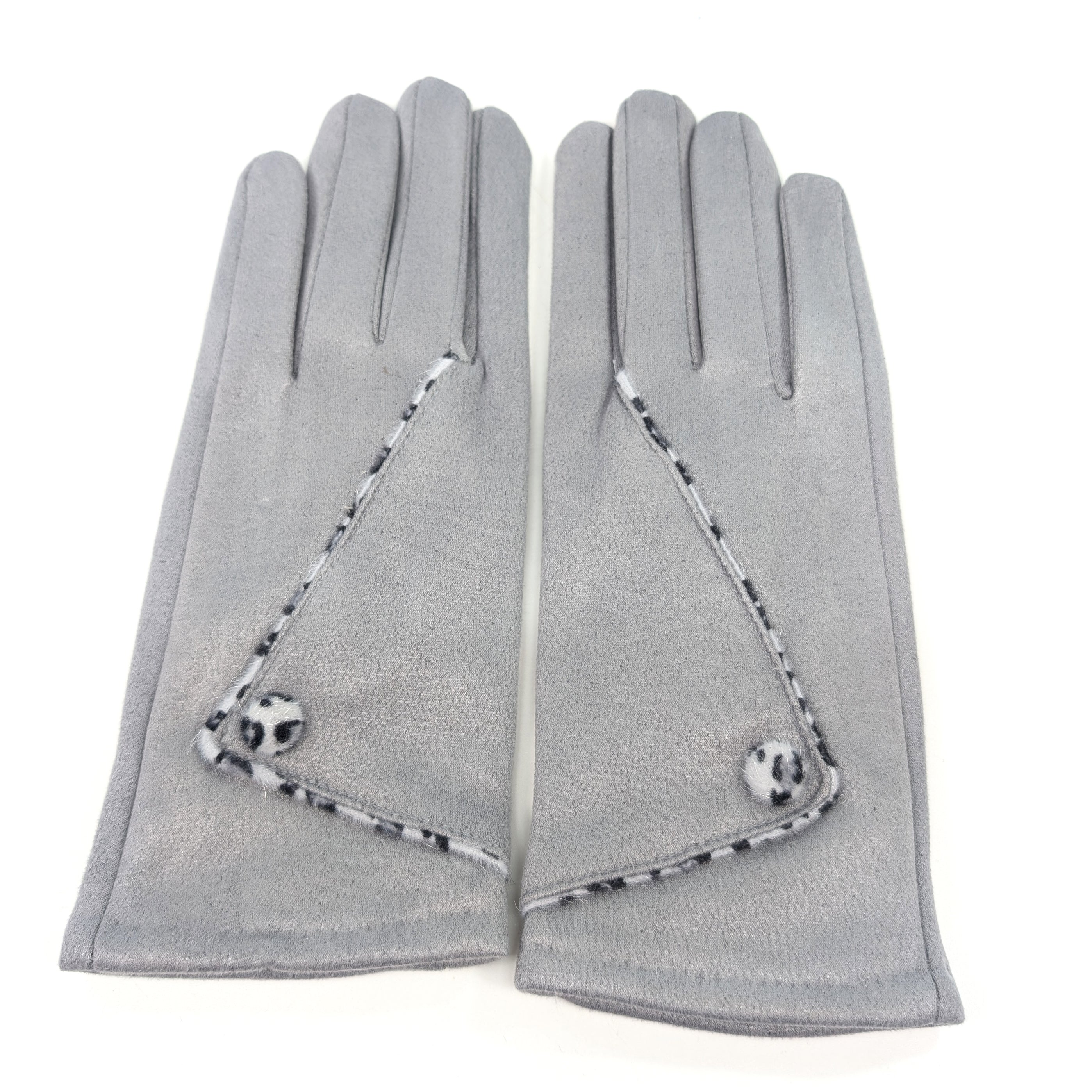 Animal Print Foldable Suede Gloves for Women - Slate Grey - Stylish & Warm Winter Accessories for Outdoor Activities & Fashion