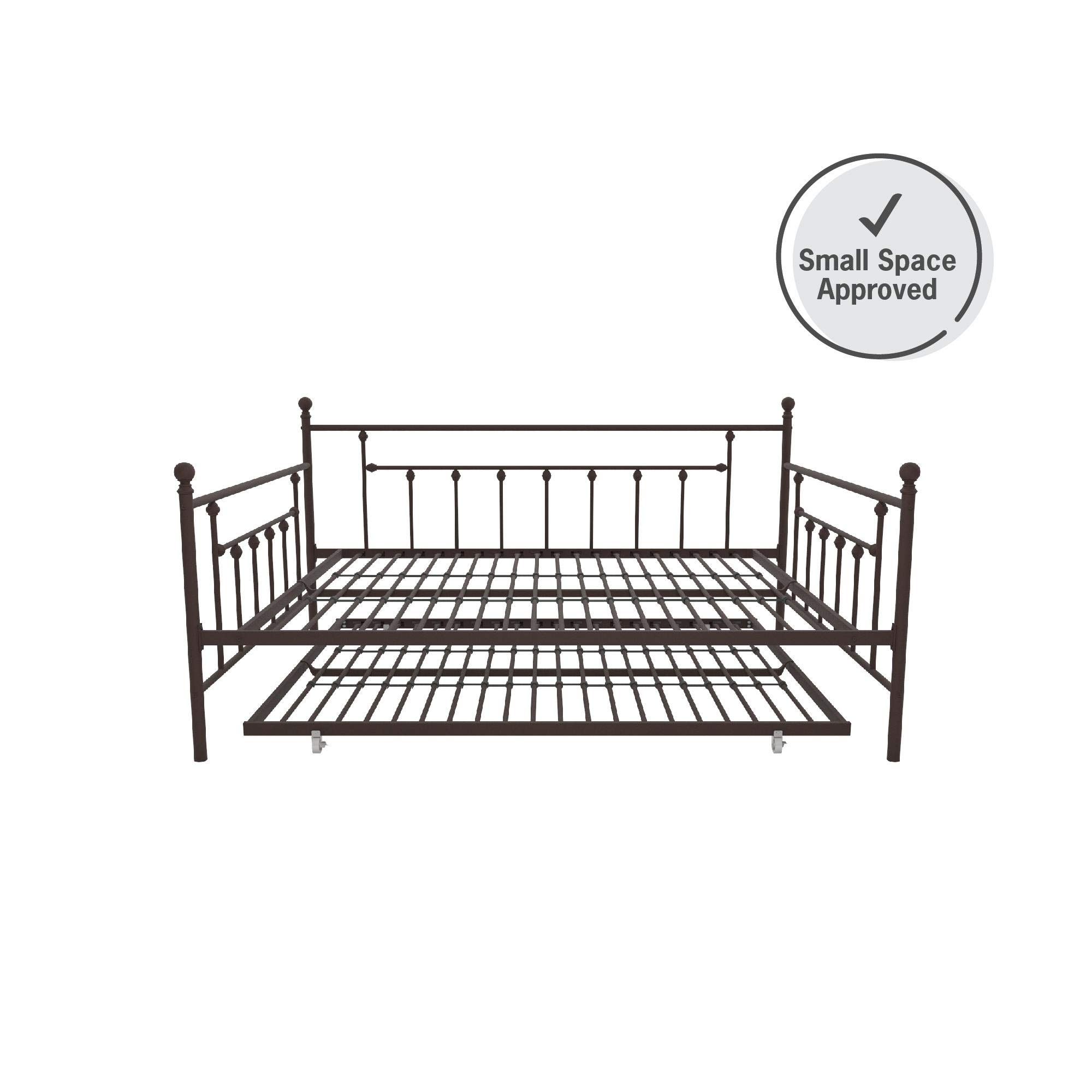 DHP Manila Metal Daybed with Trundle - Queen/Full Size Bronze Frame - Perfect for Guest Rooms, Dormitories & Small Spaces