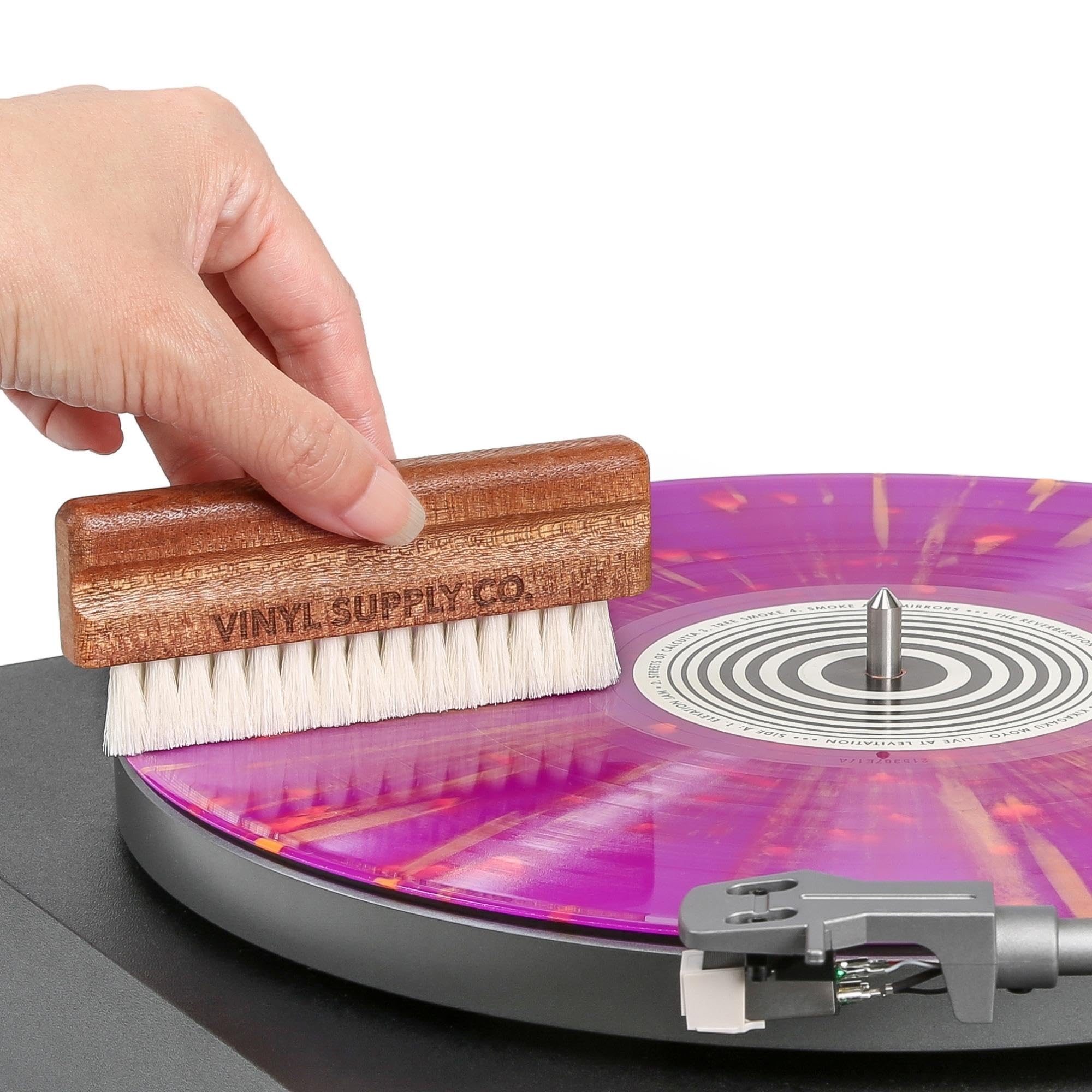 Natural Goat Hair Vinyl Record Brush - Wood Care Kit for Vinyl Cleaning