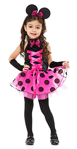 Little Miss Mouse Girl's Costume Dress for Charades & Dress Up - Pink & Black X-Small | Halloween, Birthday Party & Pretend Play Outfit