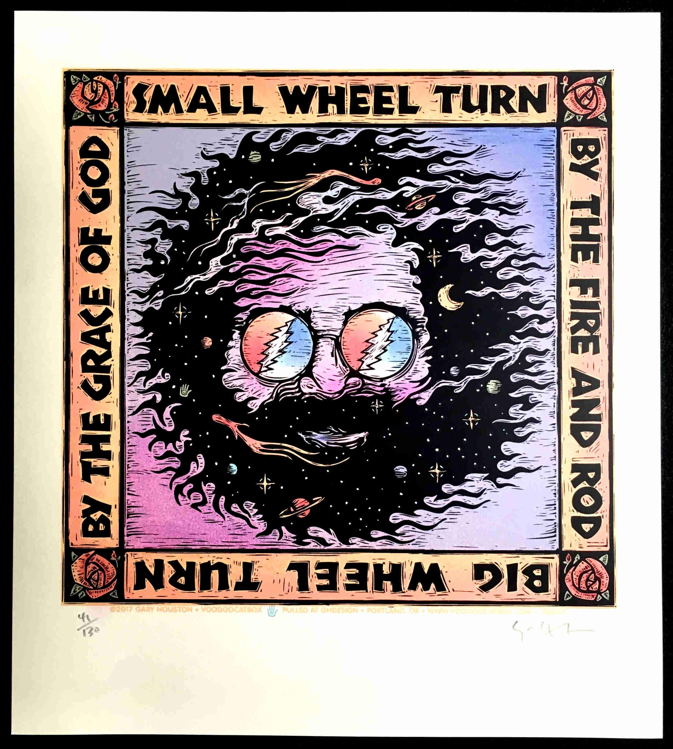 Authentic Signed Gary Houston Poster 'The Wheel' Lyrics by Jerry Garcia & Robert Hunter - Grateful Dead Memorabilia for Music Fans & Home Decor