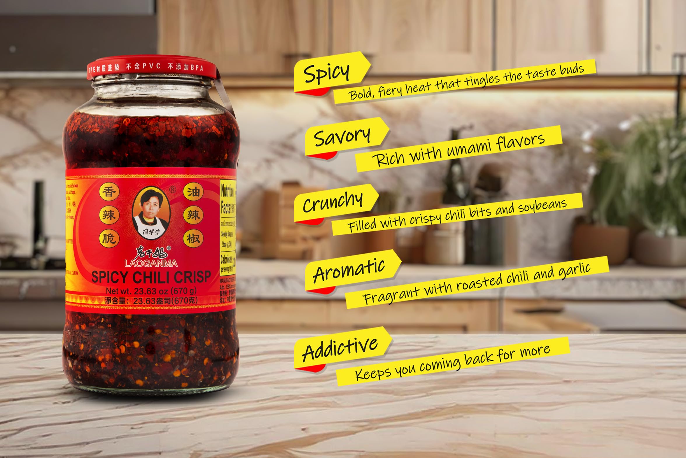 Lao Gan Ma Spicy Chili Crisp Hot Sauce - 23.63oz (670g) Chili Oil Sauce - Authentic Chinese Condiment for Cooking, Noodles, Dumplings & Stir Fry - Family & Restaurant Size - Pack of 1