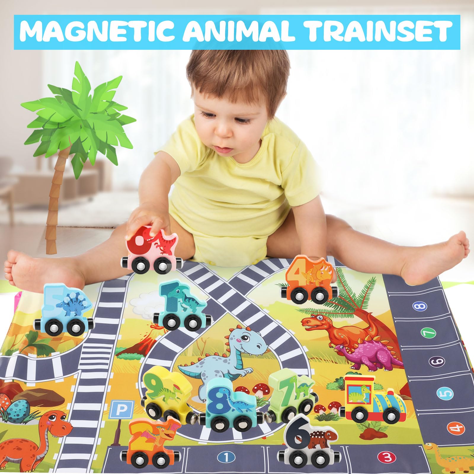 Wooden Dinosaur Magnetic Train Set for Toddlers Age 2-5 | STEM Learning Toys for Kids | Dinosaur Train Toys with Magnetic Cars | Perfect for Preschool Playtime & Birthday Gifts