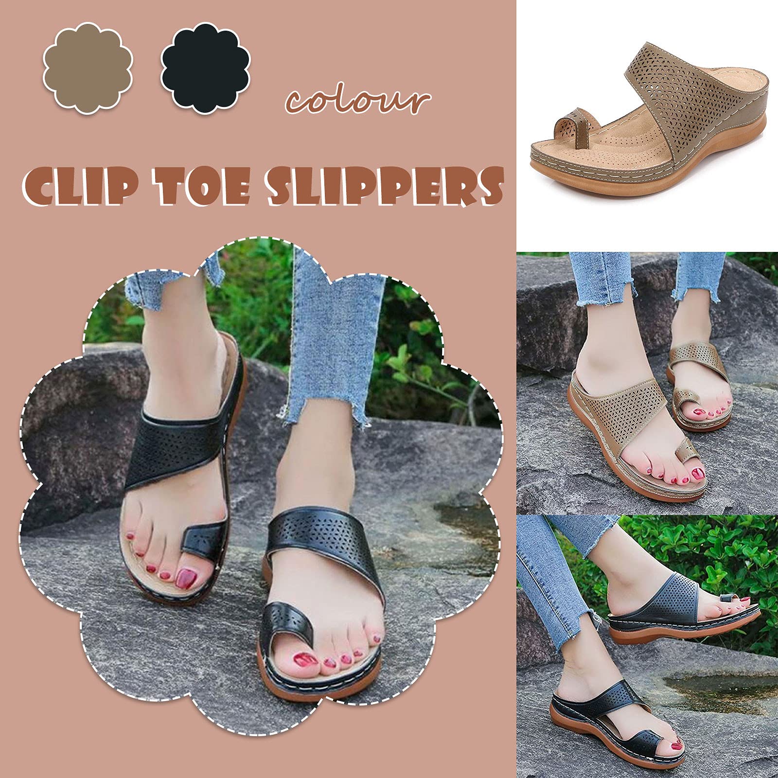 Comfortable Women's Sandals with Arch Support - Retro Bohemian Hollow Wedge Flip Flops for Casual Wear | Perfect for Beach, Vacation & Summer Outfits