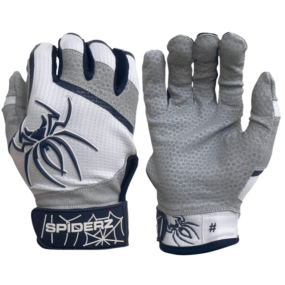 2022 Spiderz PRO Model Batting Gloves - White/Navy Blue Baseball Gloves for Men & Women | Perfect for Baseball, Softball, Training & Practice Sessions