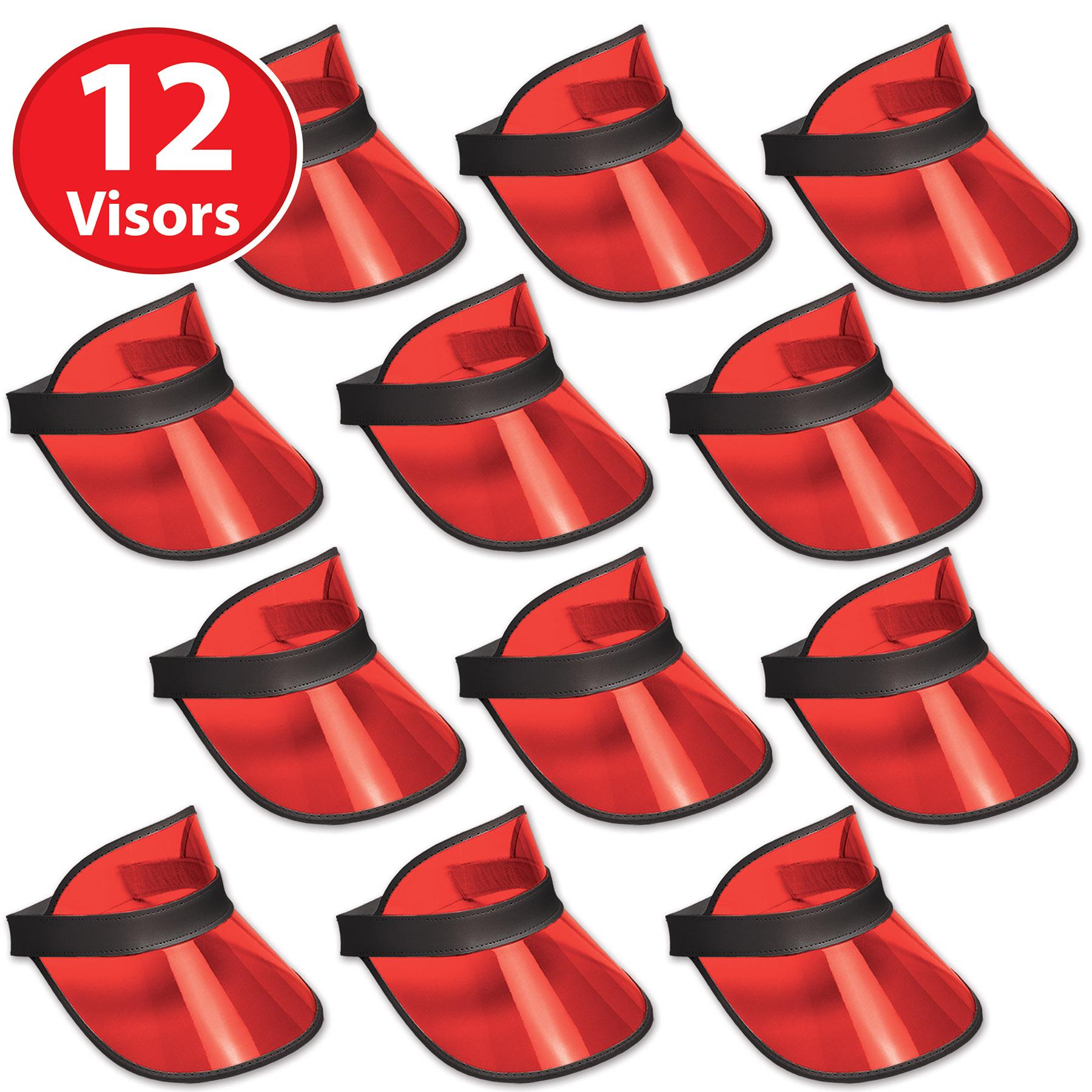 12 Pack Beistle Clear Red Plastic Dealer's Visor - Casino Party Supplies for Blackjack, Poker & Themed Events - Perfect for Dealers, Halloween Costumes & Game Nights
