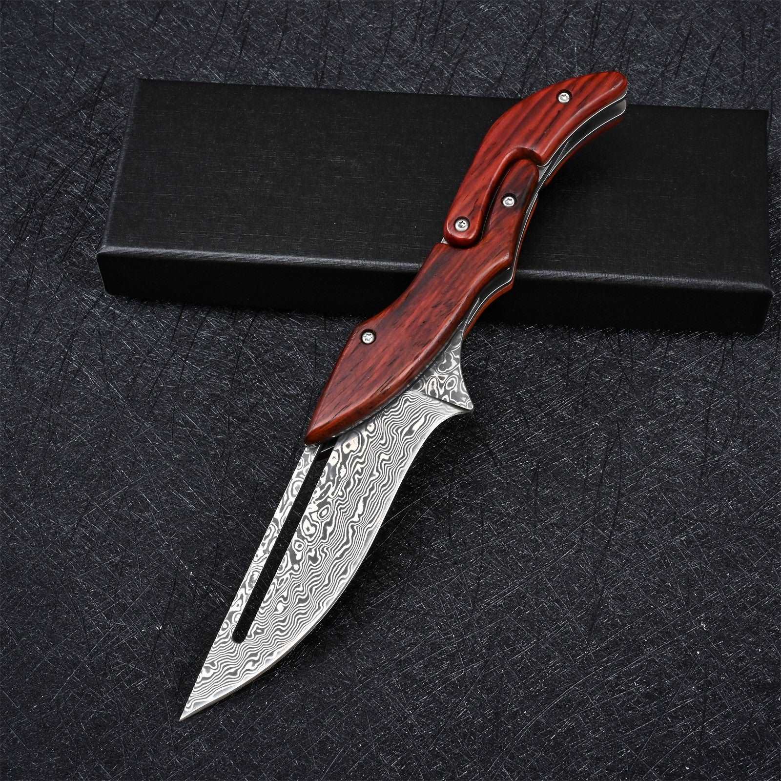 Premium Hera Japanese VG10 Damascus Folding Pocket Knife - Razor Sharp Stainless Steel Blade with Exotic Red Sandalwood Handle - Perfect for Camping, Hiking & Everyday Carry (EDC)