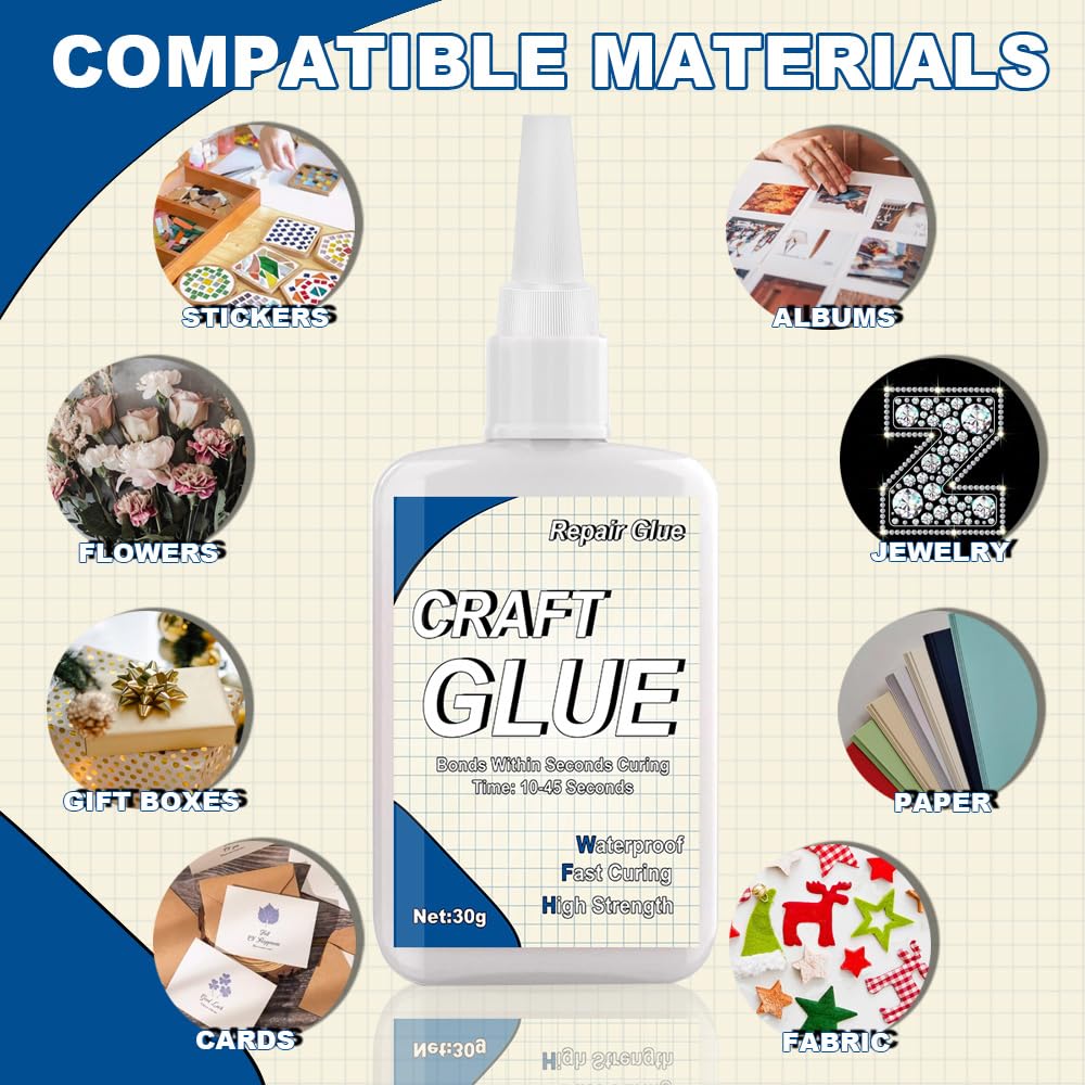 30g Waterproof High Temperature Resistant Craft Glue - Super Quick Clear Adhesive for Paper Crafting, Scrapbooking, Card Making, DIY Projects, Jewelry Repair & Home Decor