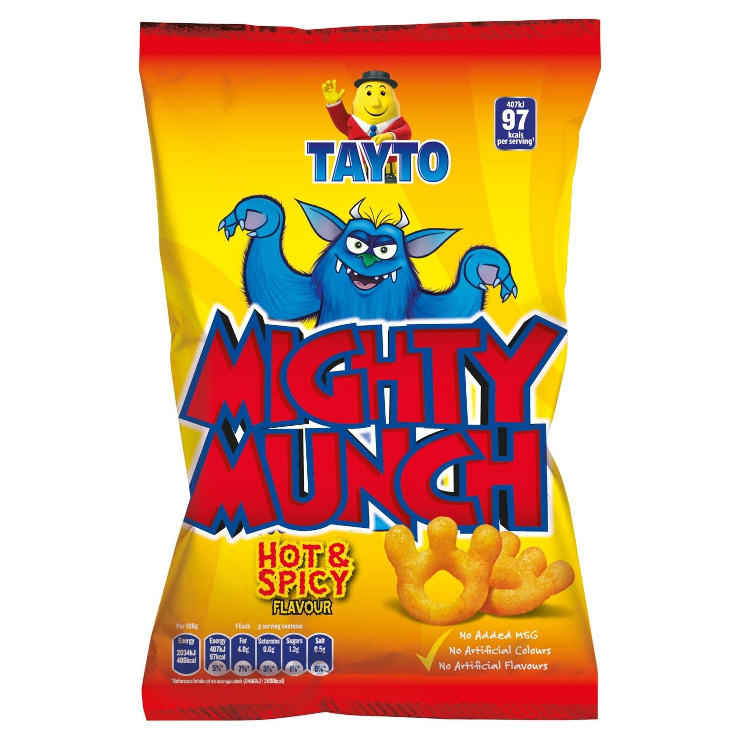 TAYTO Mighty Munch Hot & Spicy Potato Crisps - Authentic Irish Snacks (22 Pack of 26g Bags) | Perfect for Parties, Movie Nights & On-the-Go Snacking