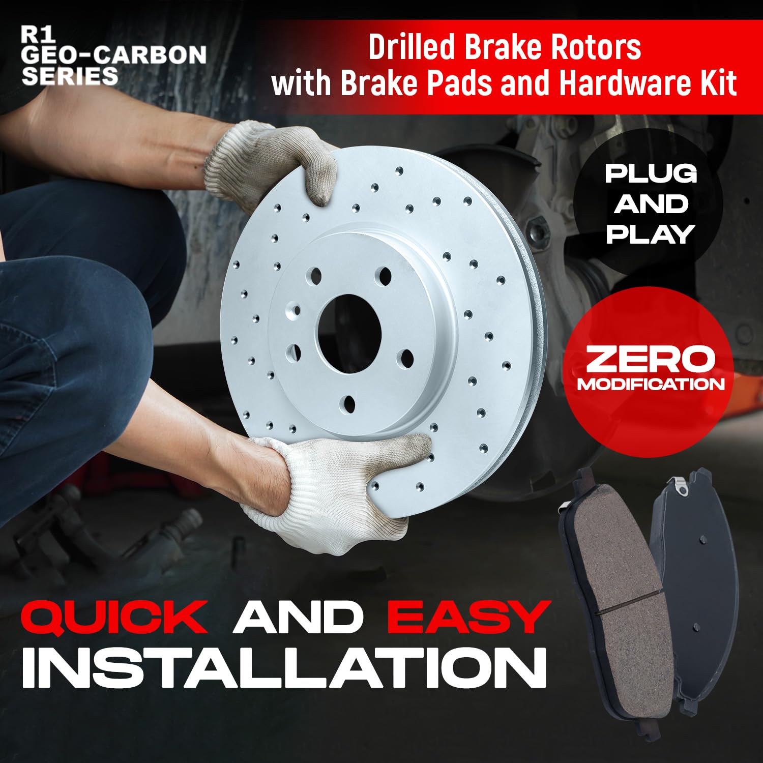 R1 Concepts Premium Ceramic Front Brake Pads and Rotors Kit - Compatible with 2002-2004 Ford Focus | High-Performance Braking for Daily Commute & City Driving