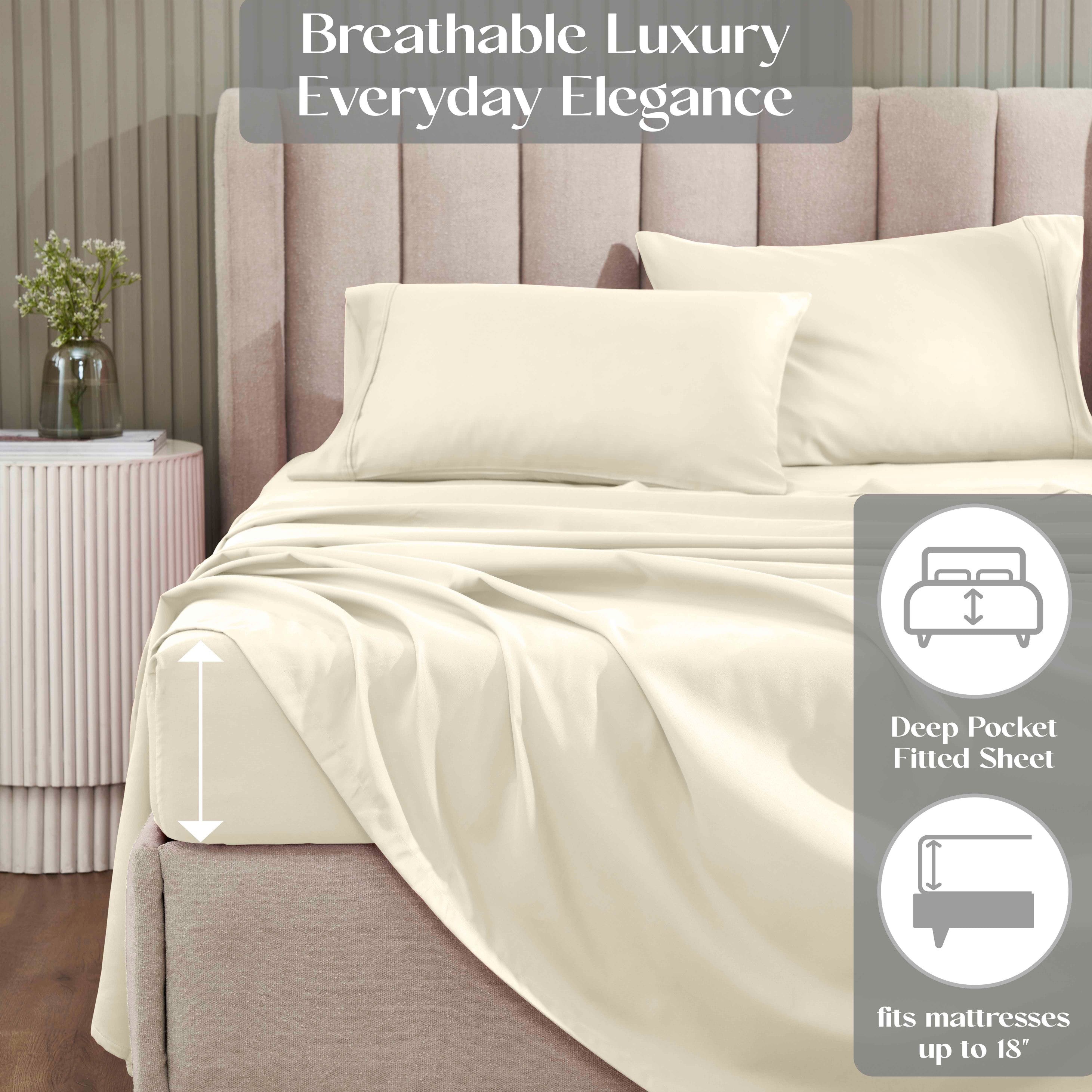 Premium 1200 Thread Count Cotton Rich Solid Deep Pocket Bed Sheet Set - Ultra Soft & Breathable for King/Queen Size Beds - Perfect for Home, Hotel, or Guest Room Comfort
