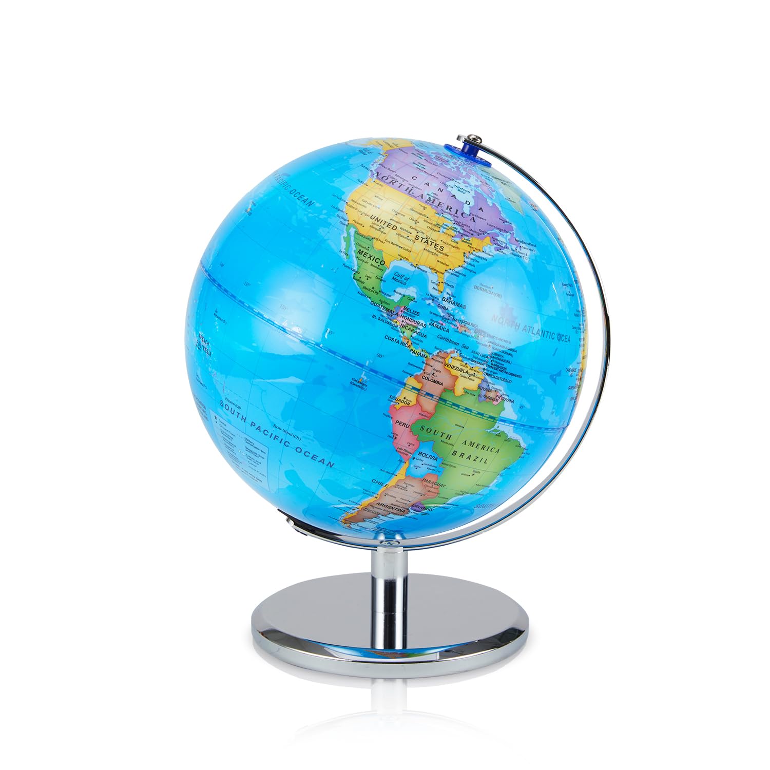 LED World Globe with Rotating Chrome Stand - 3-in-1 Educational Geography Map, Constellation Night Light & STEM Learning Tool for Kids & Adults (9.5 Inch) - Perfect for Bedroom Decor, Classroom Teaching & Astronomy Enthusiasts