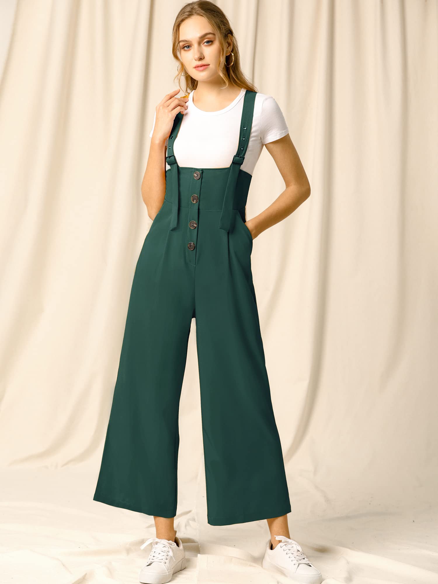Allegra K Women's High Waist Wide Leg Belted Jumpsuit with Buttons - Stylish Long Overalls for Casual Wear, Office Outfits & Spring Fashion