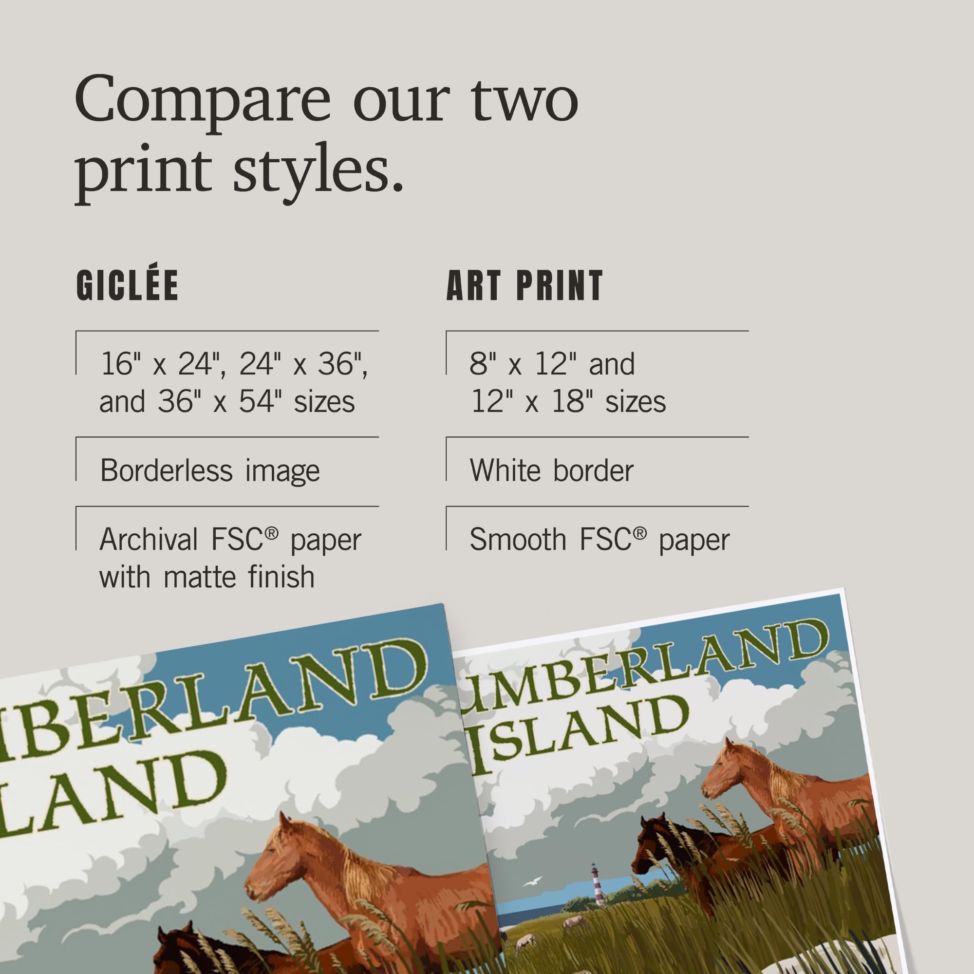 Lantern Press 16x24 Inch Giclee Art Print - Cumberland Island Georgia Landscape with Wild Horses, Sand Dunes & Lighthouse - Coastal Home Decor, Beach House Wall Art, Office Decoration