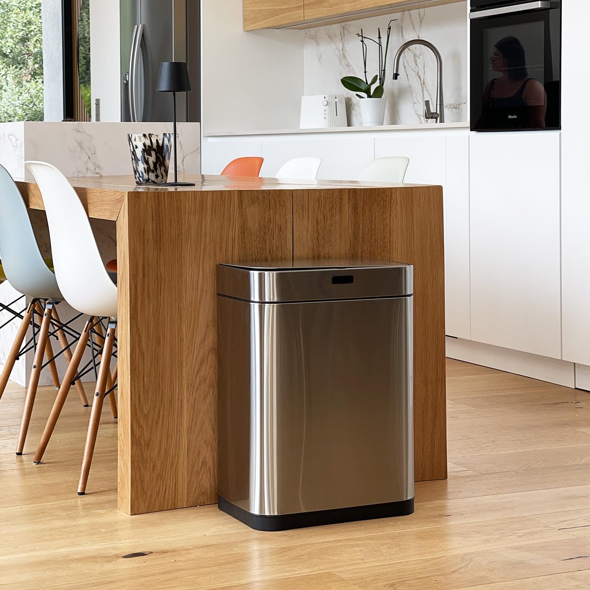 Automatic 60L Stainless Steel Kitchen Trash Can with Stand - 42 x 30 x 77 cm Black Touchless Garbage Bin for Home, Office & Restaurant Use