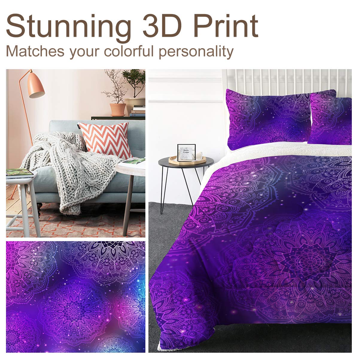 Purple Glitter Comforter Set - Full Size Ultra-Soft Micromink Sherpa Bedding for Girls, Kids & Teens (3-Piece) - Perfect for Bedrooms, Sleepovers & Cozy Winter Nights