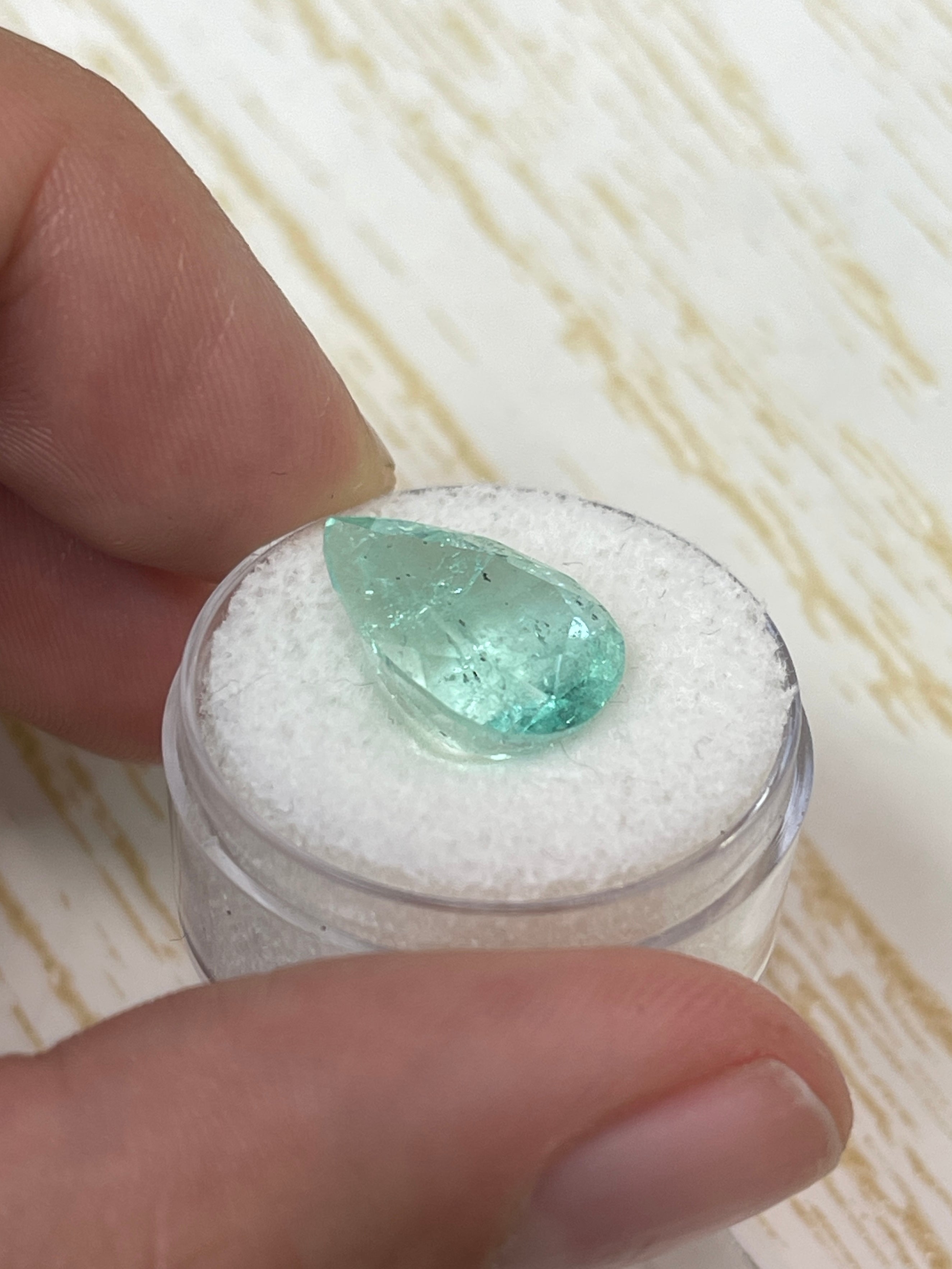 7.92 Carat 15.5x11mm Seafoam Green Natural Loose Colombian Emerald Pear Cut Gemstone for Jewelry Making, Engagement Rings & Luxury Collections