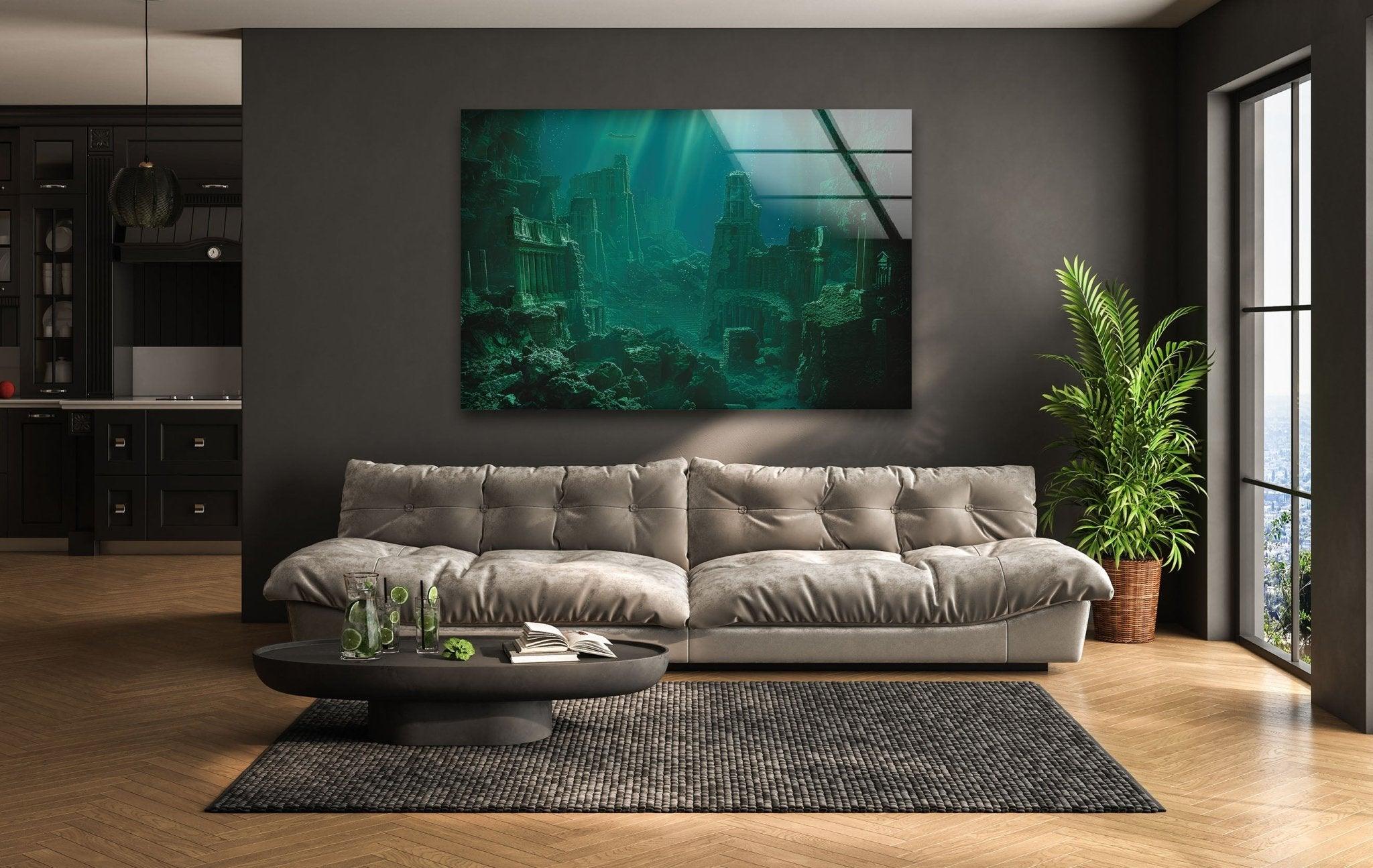 Atlantis Underwater Glass Wall Art - Handmade Ocean Themed Home Decor for Living Room, Bedroom & Office - Perfect Coastal Decor, Unique Gift Idea