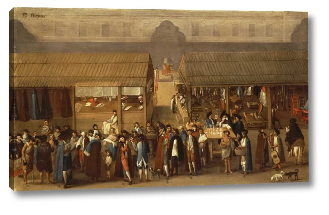 El Parian by Mexican School - 18x30 Inch Canvas Art Print - Hand-Stretched Gallery Wrapped - Ready to Hang Wall Decor - Perfect for Living Room, Bedroom & Office