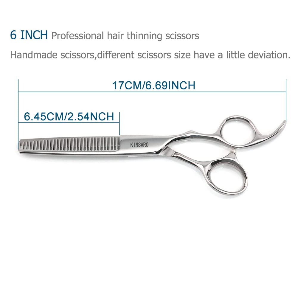 Professional 6 Inch Hair Thinning Shears - Barber Scissors with 30 Teeth & 440C Stainless Steel Blades - Sharp Hair Cutting & Styling Shears by KINSARO - Perfect for Salon Professionals, Home Haircuts & Pet Grooming