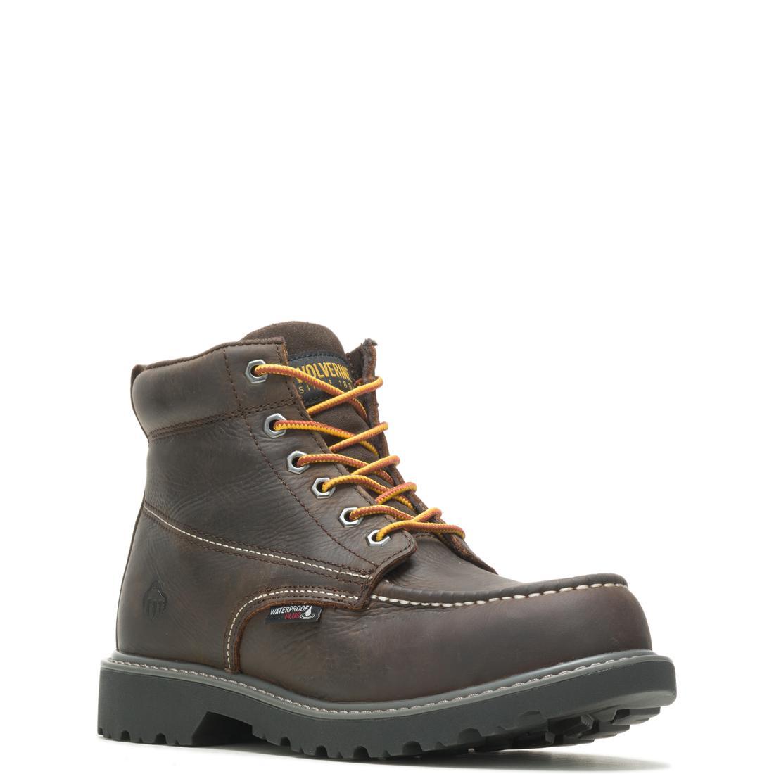 **Men's 6-Inch Steel Toe Waterproof Work Boots - Moc Toe Design for Construction & Outdoor Safety | Slip-Resistant & Durable for Heavy Duty Jobs**