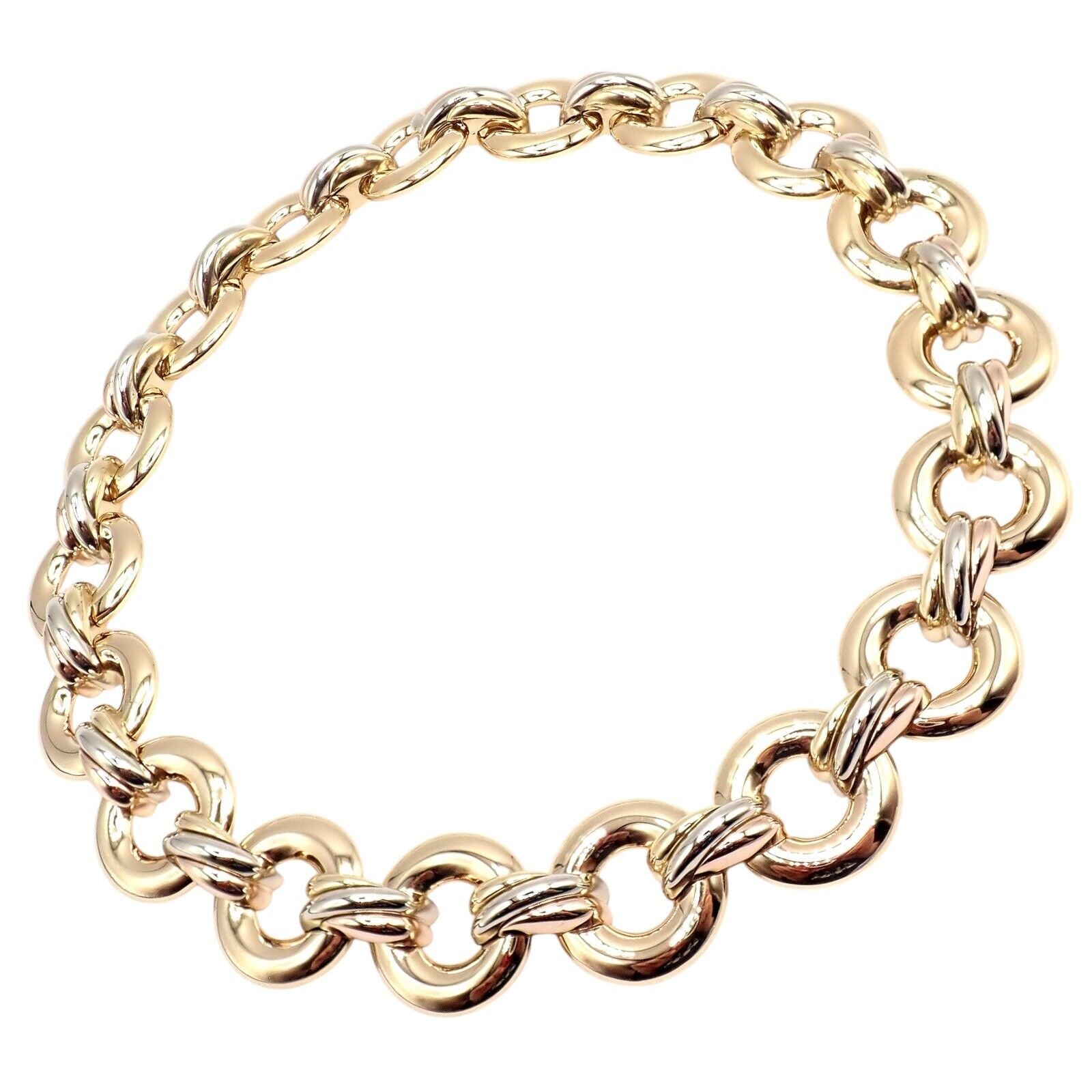 Vintage Authentic Cartier Trinity 18k Tri-Color Gold Round Link Necklace 1996 - Luxury Jewelry Gift for Women, Perfect for Anniversaries & Special Occasions