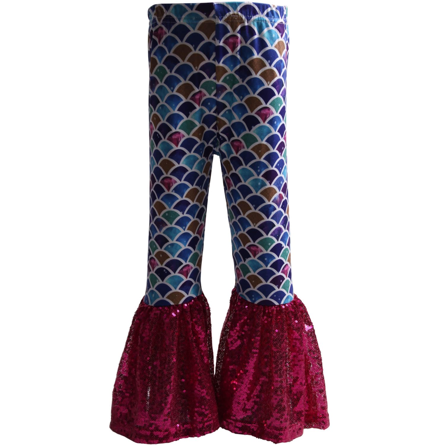 **Baby Girls Mermaid Leggings - Sparkly Sequin Bell Bottom Pants with Ruffles for Toddlers | Playtime, Dress-Up & Party Outfits**