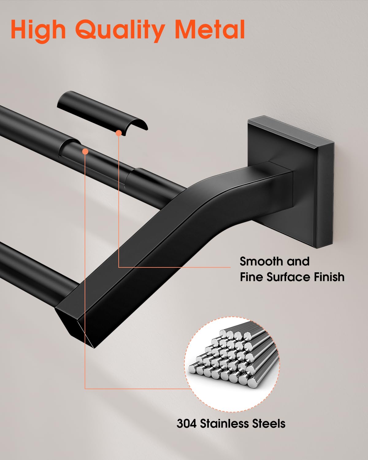 Premium SUS304 Stainless Steel Double Towel Bar - 28