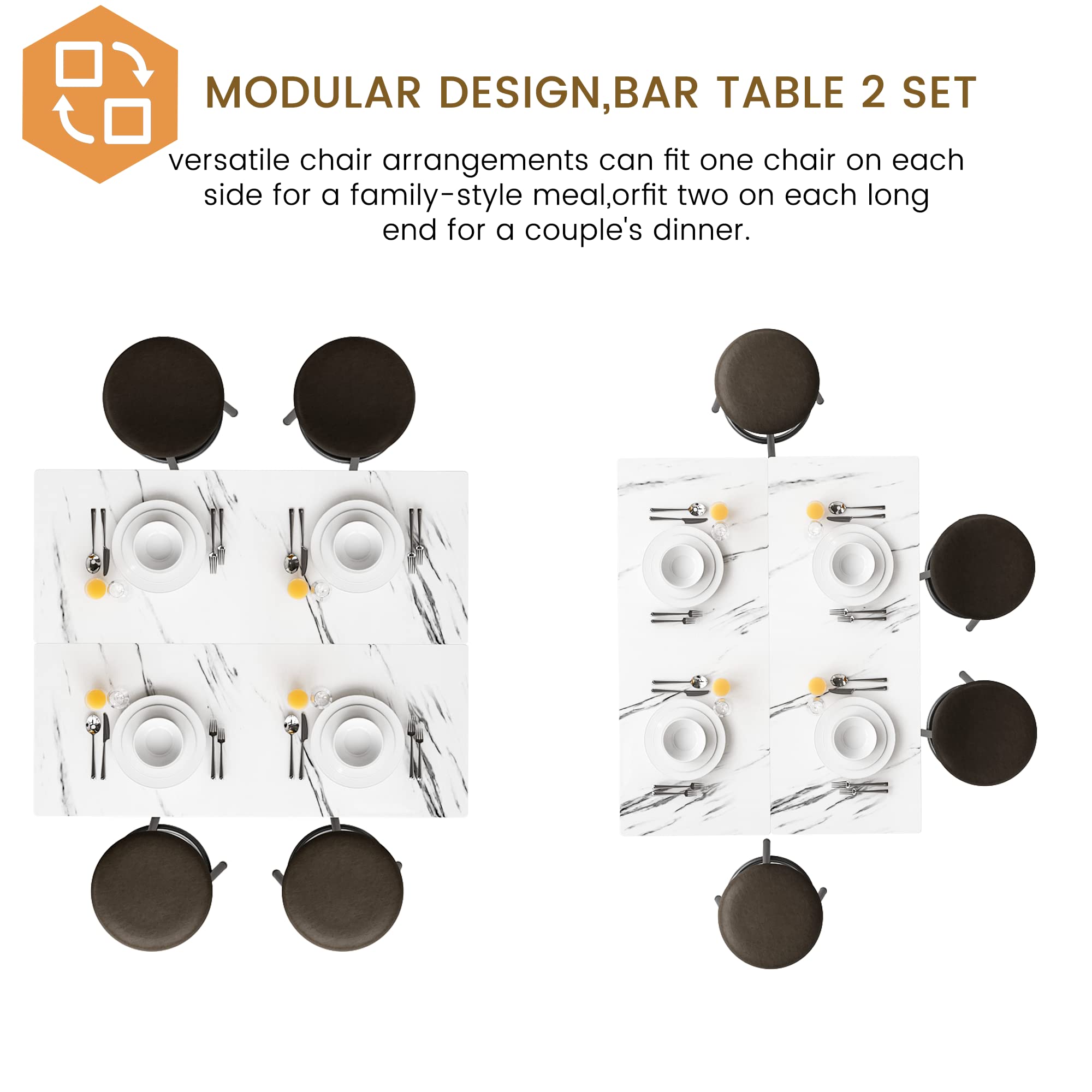 MIERES 3-Piece Counter Height Bar Table Set with 2 Round Stools - 47.2