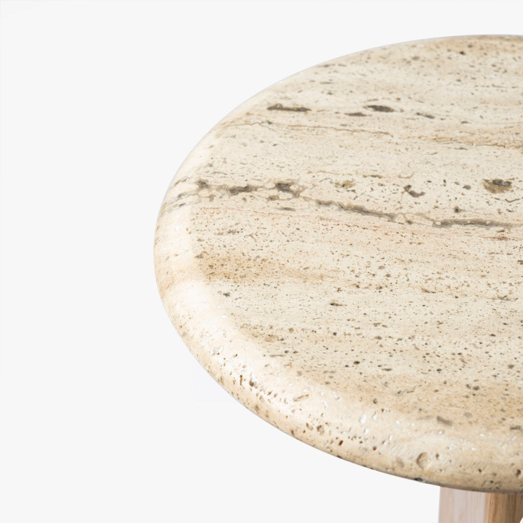 Ellen Drink Table - Natural Travertine Stone Side Table for Living Room, Patio & Outdoor - Perfect for Coffee, Books & Decor