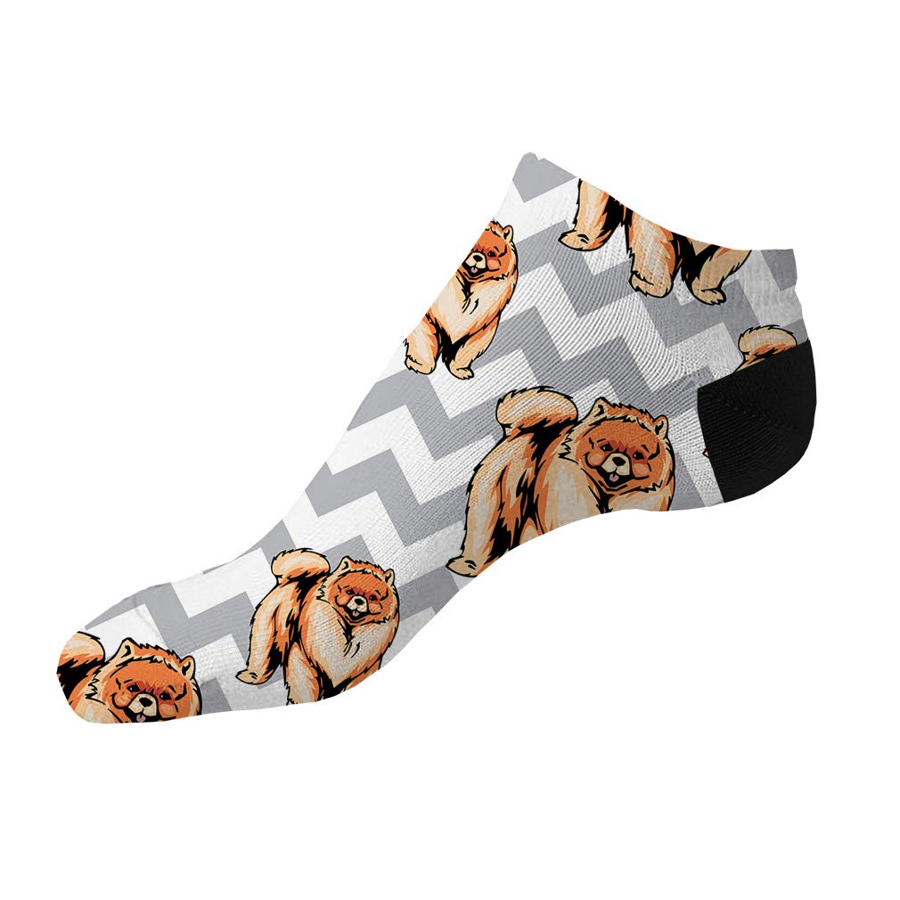 Pomeranian Dog Print No Show Socks - Gray Zigzag Pattern Polyester Ankle Socks for Women & Men - Breathable Comfort Socks for Casual Wear, Gym, Running & Daily Use