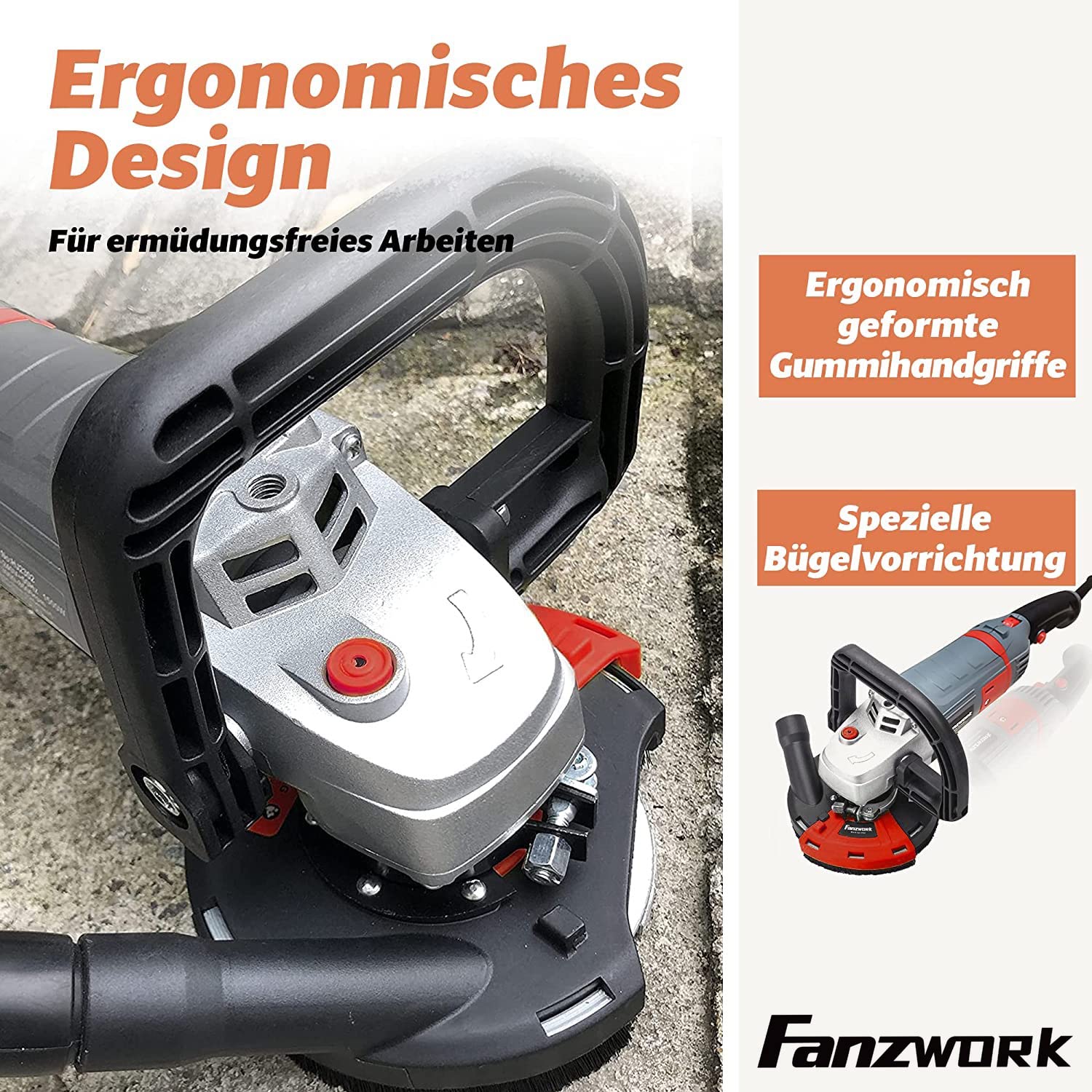 FANZWORK 1500W 125mm Concrete Grinder & Cutter Set with Diamond Cup Wheel & Suction Bonnet - Perfect for Floor Polishing, Surface Preparation, and DIY Home Renovation Projects