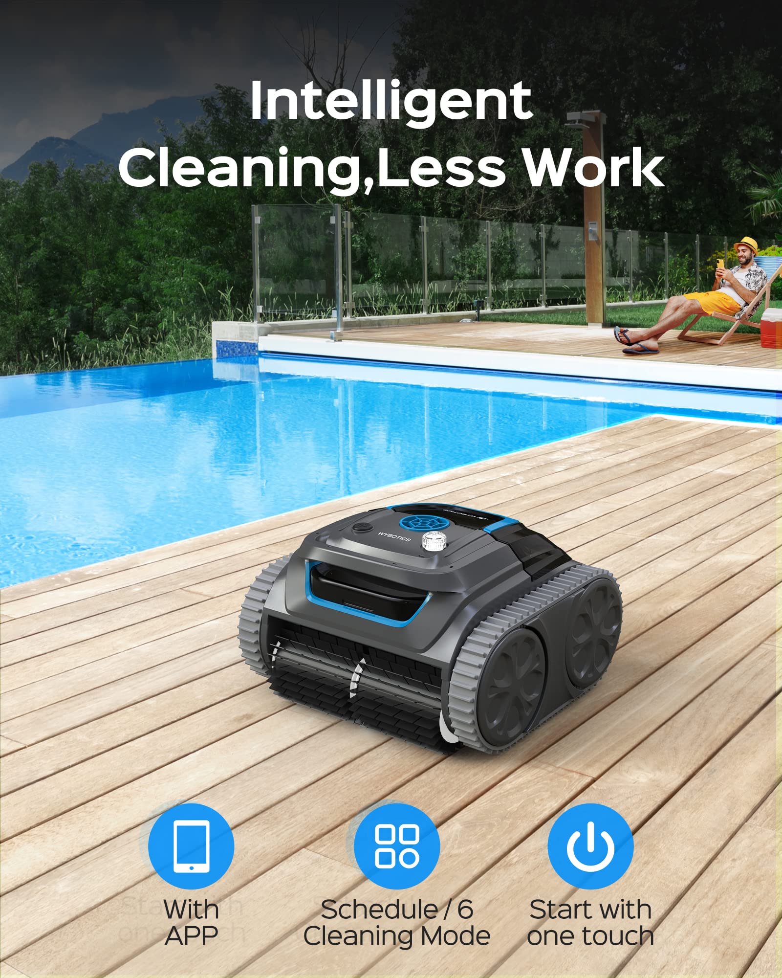 WYBOT Premium Cordless Robotic Pool Cleaner - Automatic Wall Climbing Vacuum for Inground & Above Ground Pools | Ideal for Home, Vacation Rental & Commercial Use