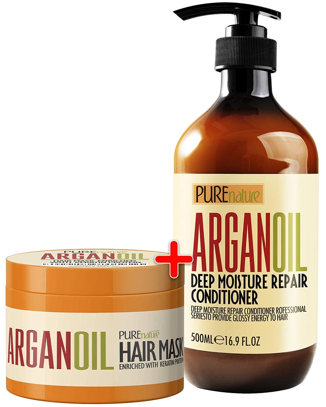 Pure Nature Moroccan Argan Oil Conditioner & Hair Mask - Deep Hydration for Dry, Damaged Hair - Salon Quality Treatment for Frizz Control & Shine Enhancement - Perfect for Daily Use & Hair Repair