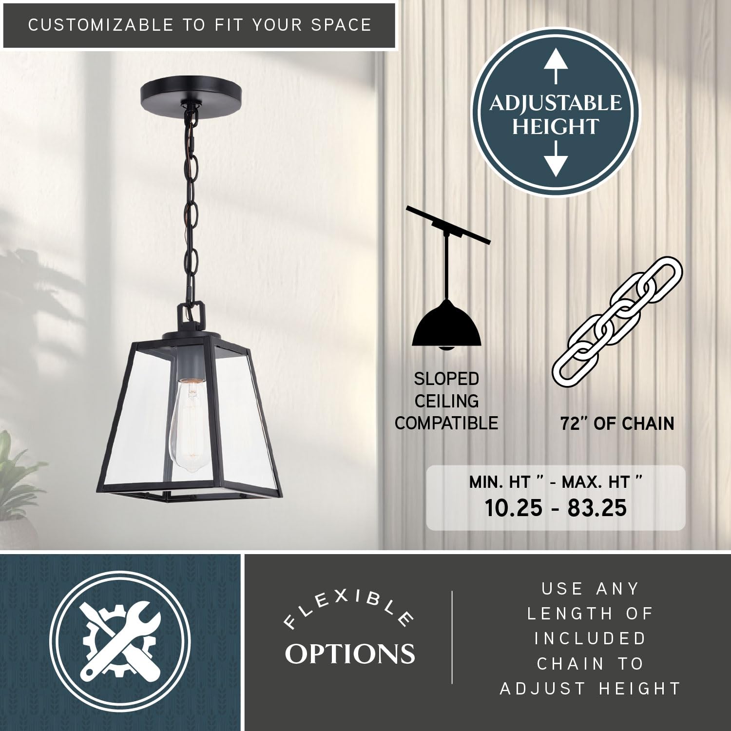 VAXCEL Grant 7-inch Black Farmhouse Mini Pendant Lantern - Indoor/Outdoor Hanging Ceiling Light with Clear Glass Panels - Perfect for Kitchen Island, Dining Room, Porch & Patio Lighting