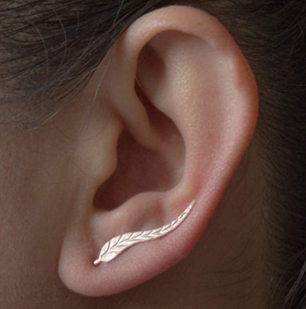 Dolland Women's Gold Leaf Stud Earrings - Elegant Ear Crawler Climber Vines Jewelry for Parties, Weddings & Everyday Wear