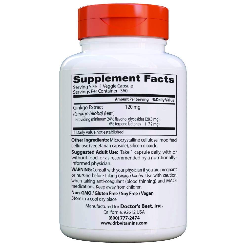Extra Strength Ginkgo Biloba 360mg - Doctor's Best Supplement for Memory & Brain Support | Improve Focus, Clarity & Cognitive Function | Ideal for Students, Professionals & Seniors