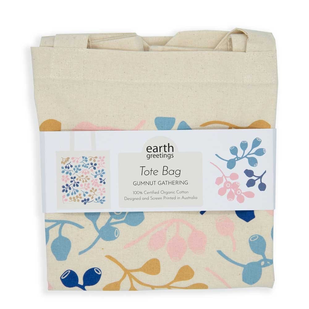 Earth Greetings Organic Cotton Tote Bag - Eco-Friendly Reusable Shopping Bag for Groceries, Beach & Daily Use | Gumnut Gathering Design