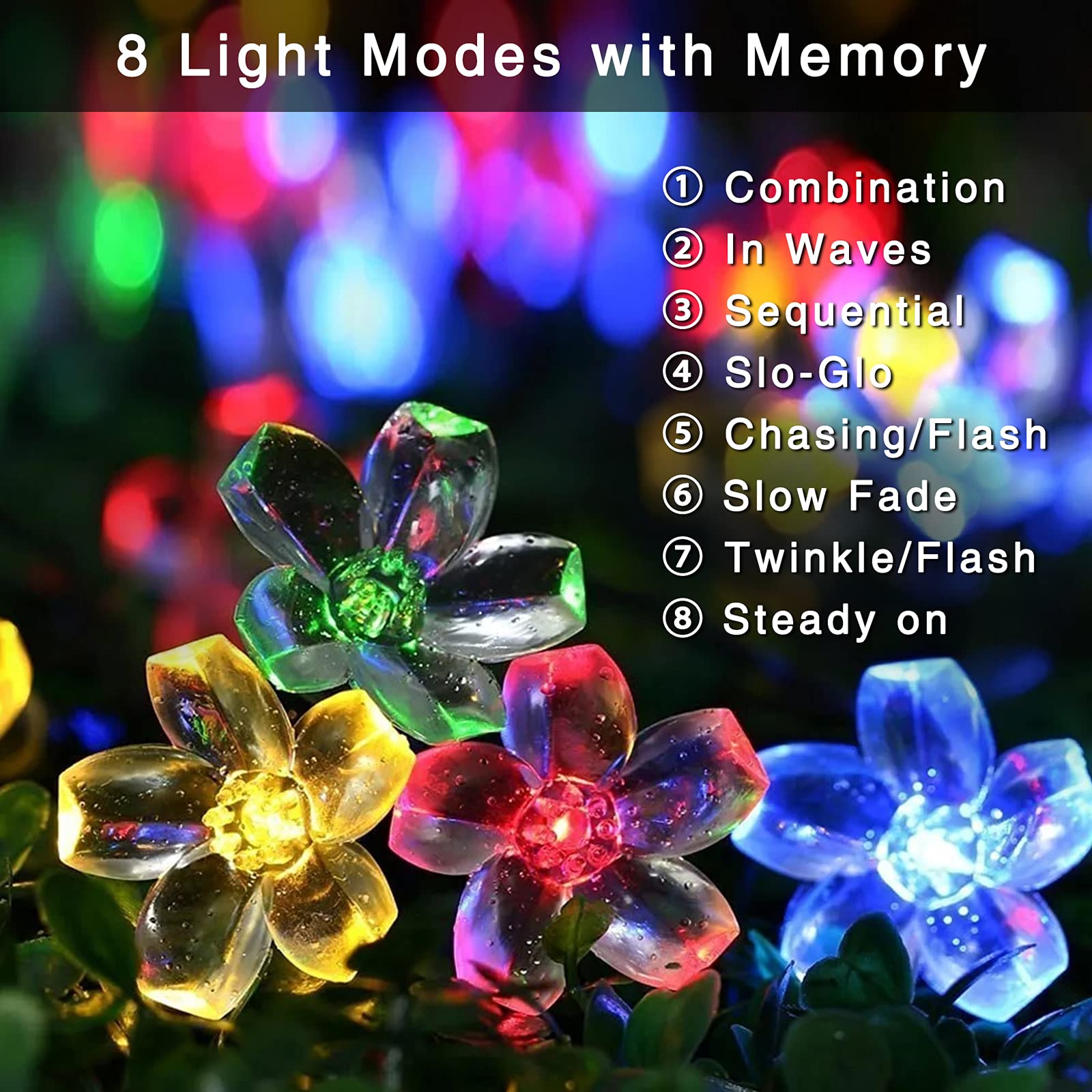 JMEXSUSS 2 Pack 30.6FT Solar String Lights Outdoor Waterproof - 50 LED Solar Powered Cherry Blossom Lights with 8 Lighting Modes for Garden, Yard, Patio, Tree & Christmas Decoration | Perfect for Weddings, Parties & Outdoor Events