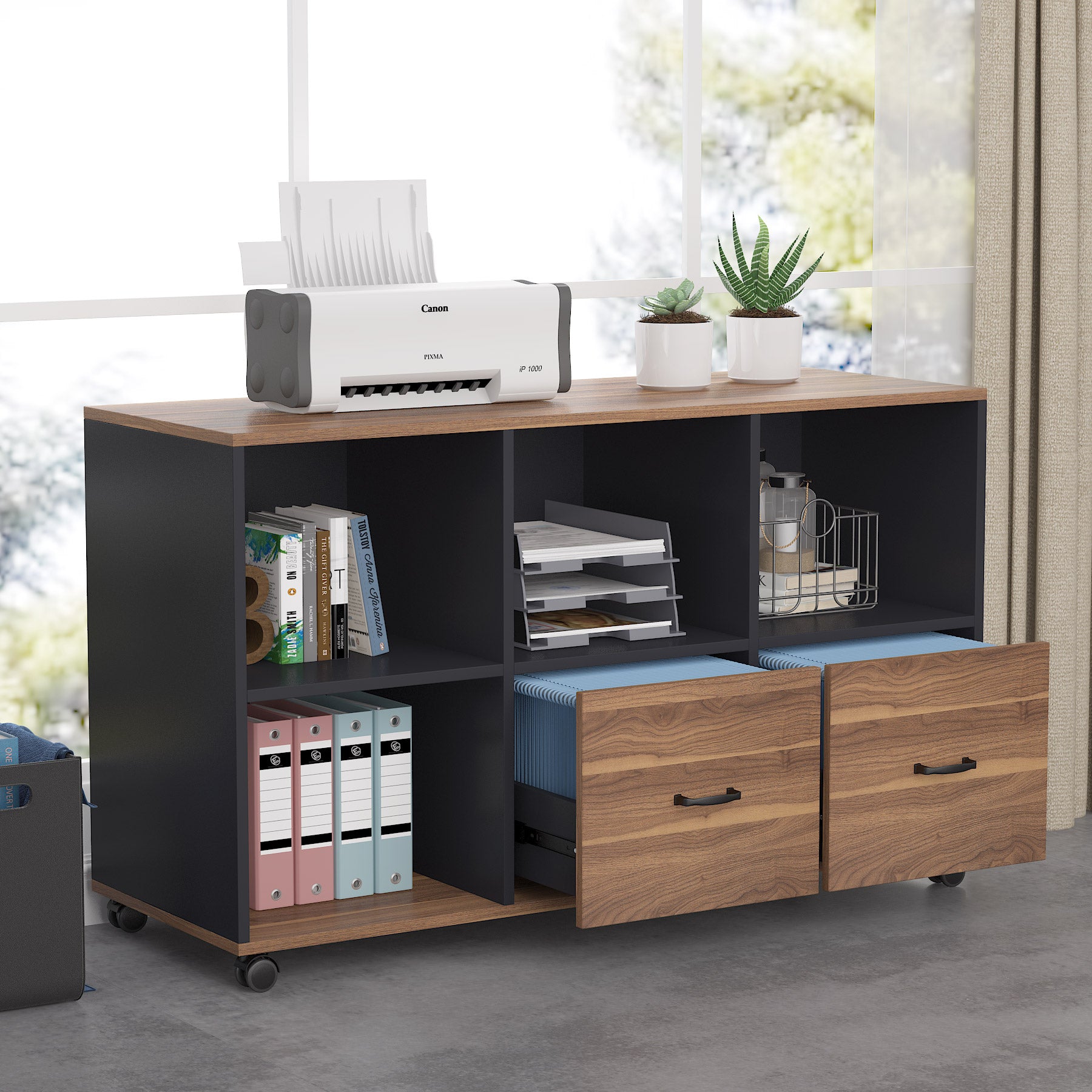 43 File Cabinet with Wheels - Mobile Letter Size Filing Storage Cabinet for Office, Home, or School Organization