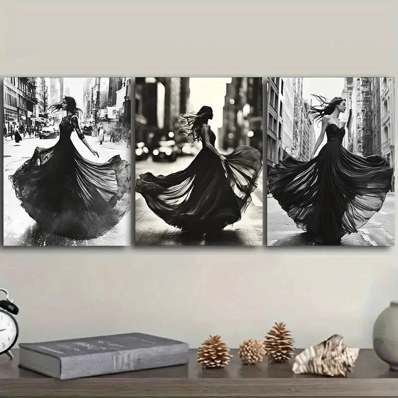 3pcs Modern Art Painting - Luxurious Metal Print Wall Decor - Ready to Hang Canvas Art for Living Room, Bedroom & Office Decor