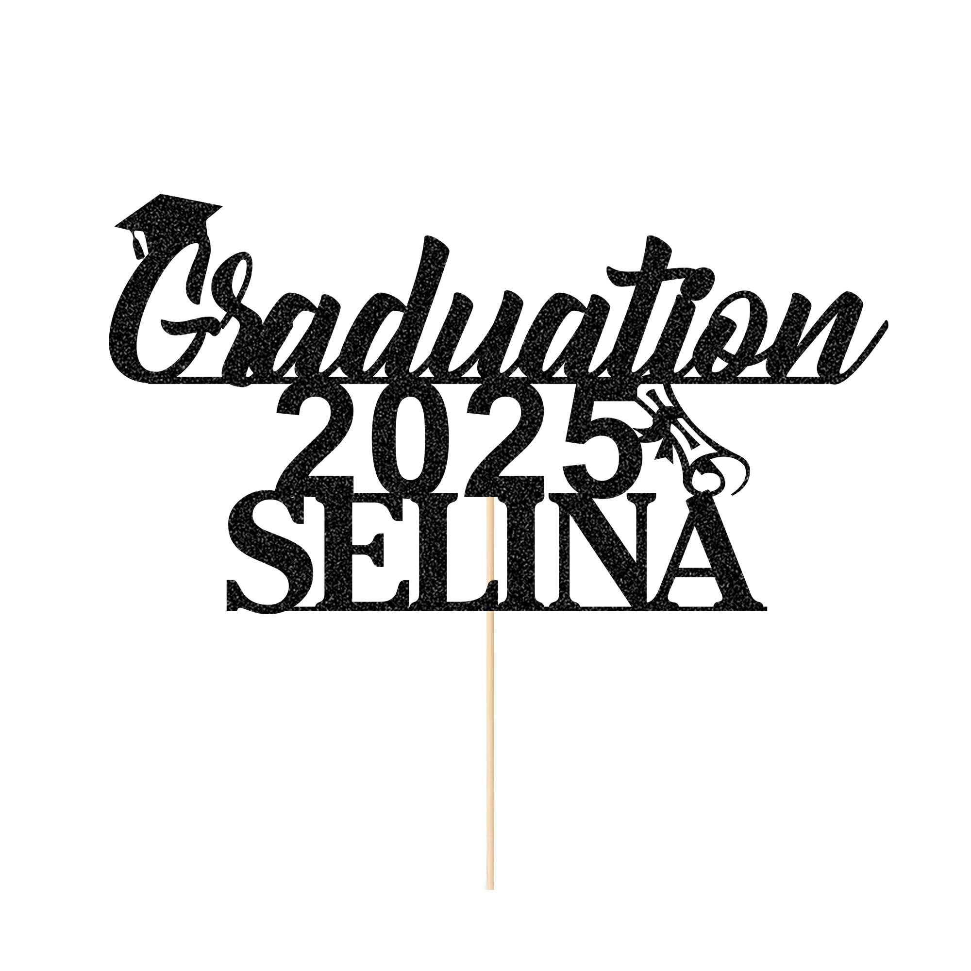 Custom Graduation Cake Topper - Personalized Class of 2025 Congrats Gift with Glitter Card - Double Sided Graduation Hat Decor for Student, Finish School Celebration - Perfect for Graduation Parties, School Ceremonies & Photo Backdrops (Black)