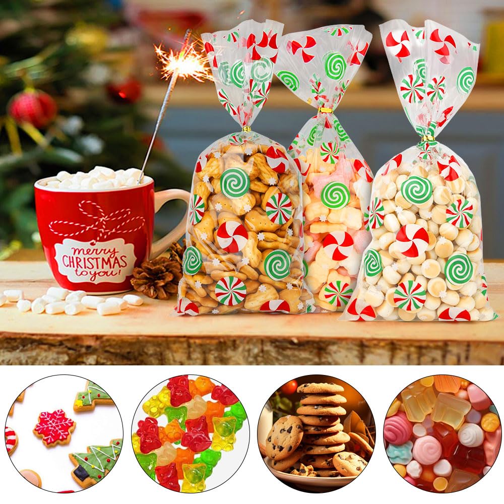 50Pcs Christmas Cellophane Treat Bags with Twist Ties - Holiday Candy Cookie Goodie Bags for Xmas Party Favors, Gift Wrapping & Stocking Stuffers | Perfect for Christmas Celebrations, Office Parties & Classroom Treats