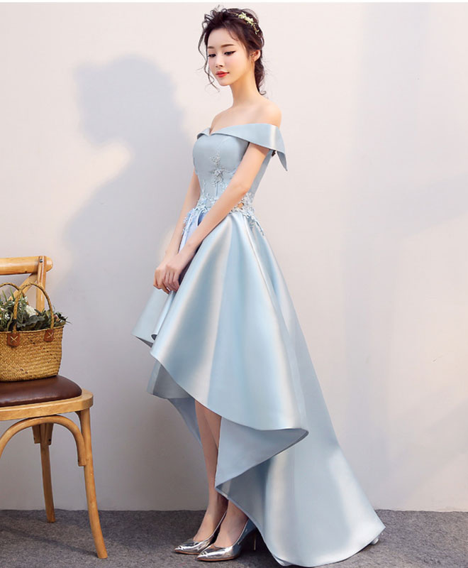 Light Blue High-Low Lace Prom Dress | Elegant Blue Formal Bridesmaid Gown for Weddings & Special Occasions